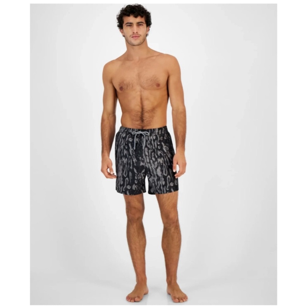 INC International Concepts Charcoal Patterned Swim Trunks